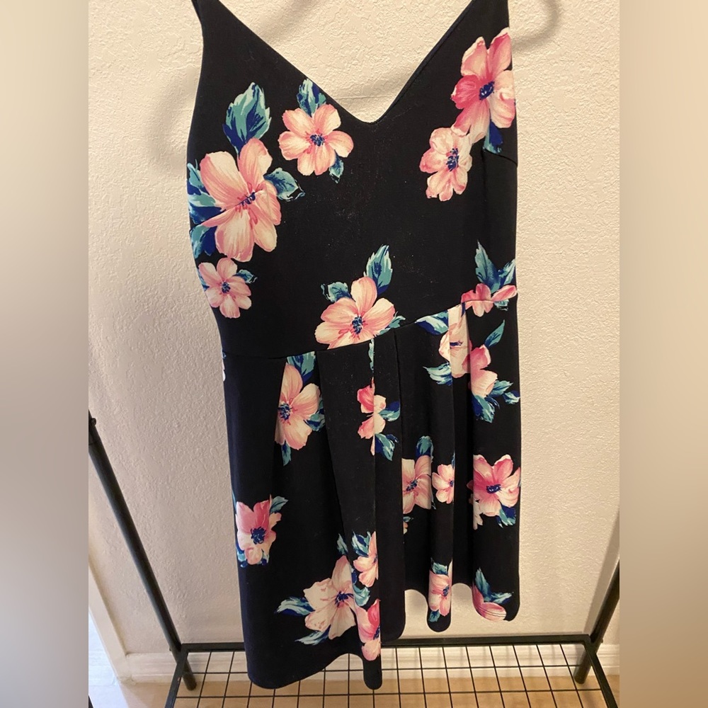 Soprano, navy dress with pink and white flowers, size large condition, like new
